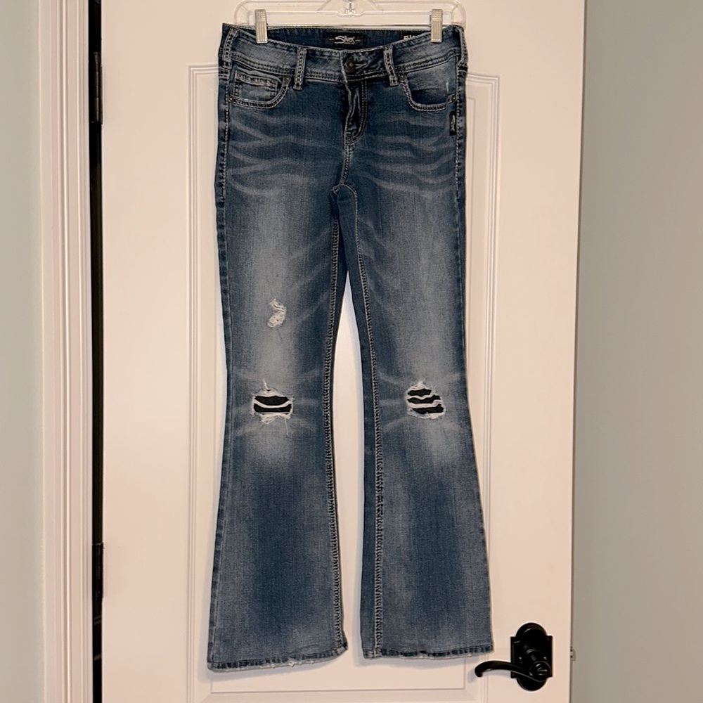 Silver Suki Mid Boot Distressed Jeans